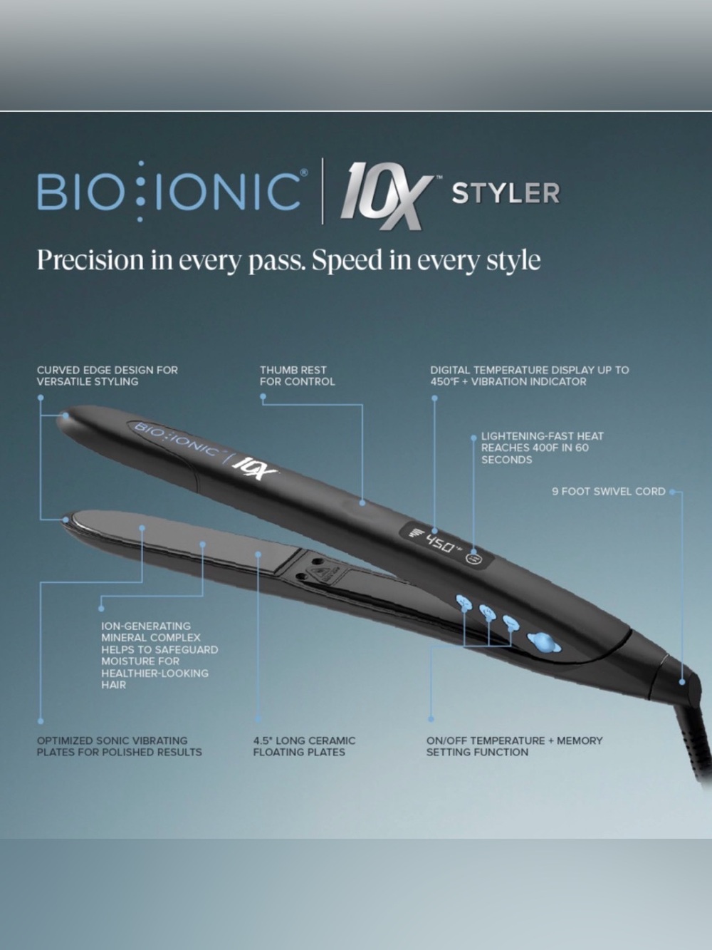 Bio Ionic 10X Styler Black Hair Straightener